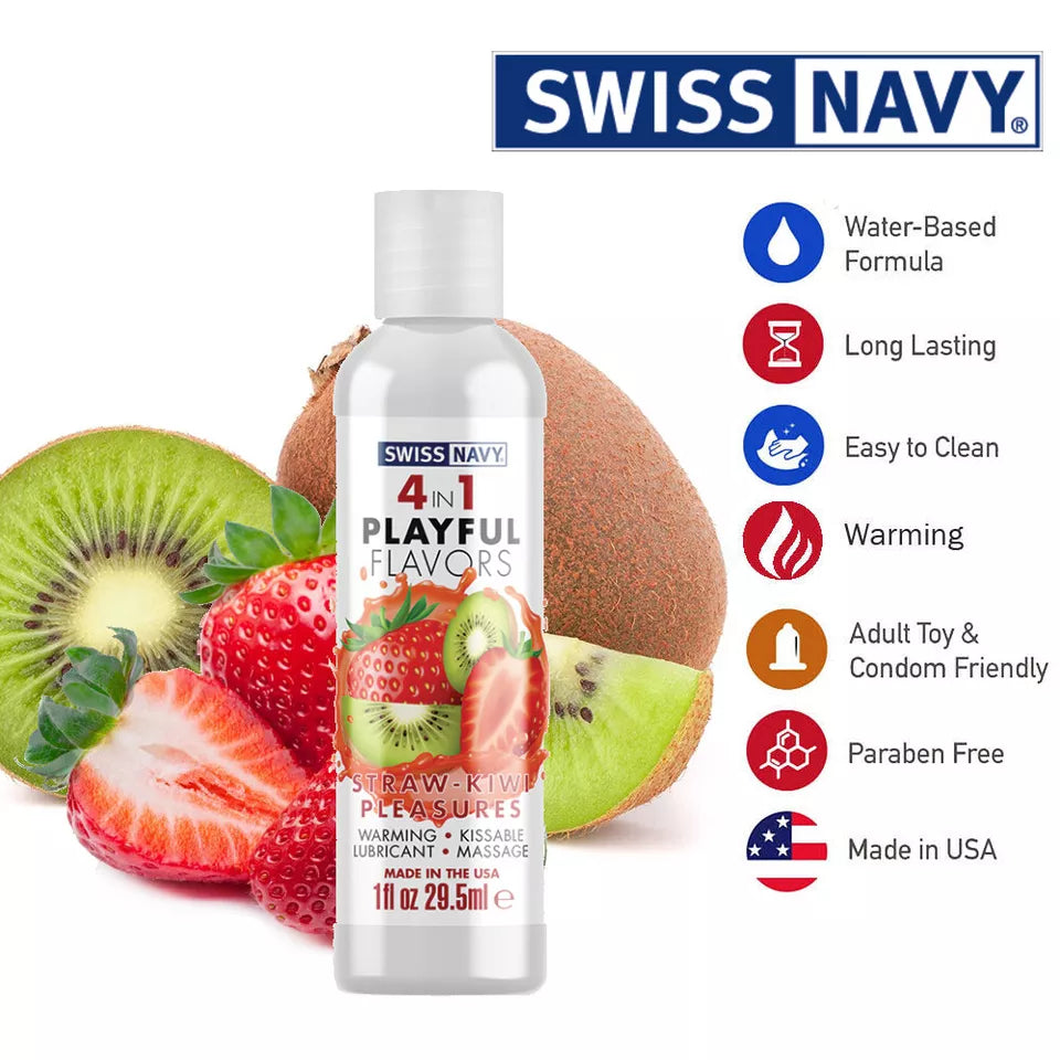 Swiss Navy 4-in-1 Playful Flavors - Strawberry Kiwi Pleasures - 4 Fl. Oz.